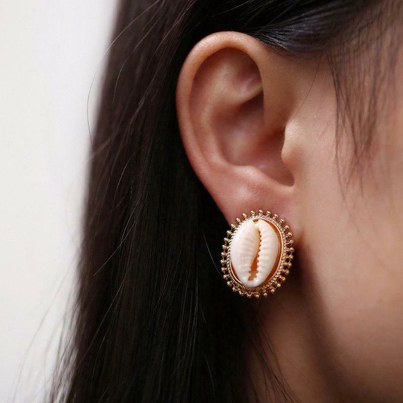 Jewelry - Polished Shell Royal Heirloom Gold Studded Earring
